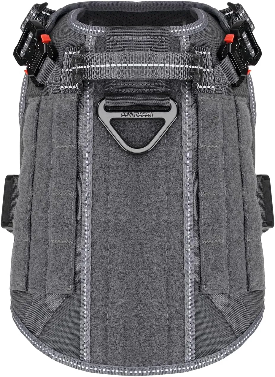 ICEFANG Tactical Dog Harness,Medium Size, 2X Metal Buckle,Working Dog MOLLE Vest with Handle,No Pulling Front Leash Clip,Hook and Loop Panel