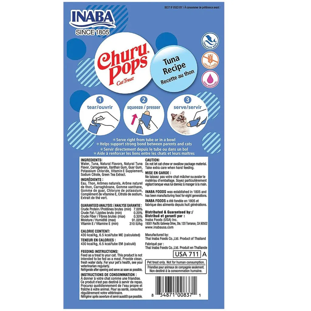 Inaba Churu Pops Tuna Recipe Lickable Cat Treats, 0.54 x 4-tubes