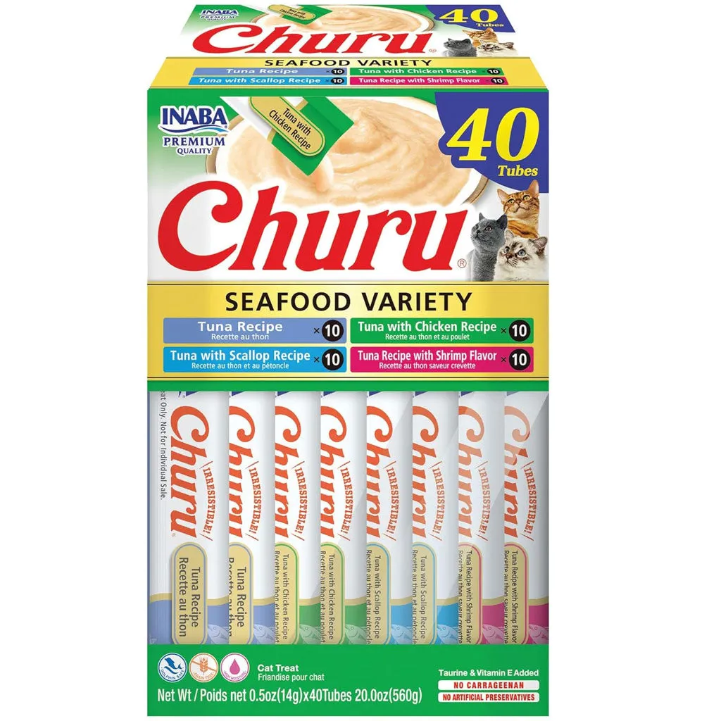 Inaba Churu Tuna Seafood Variety Pack Grain-Free Lickable Treat for Cats