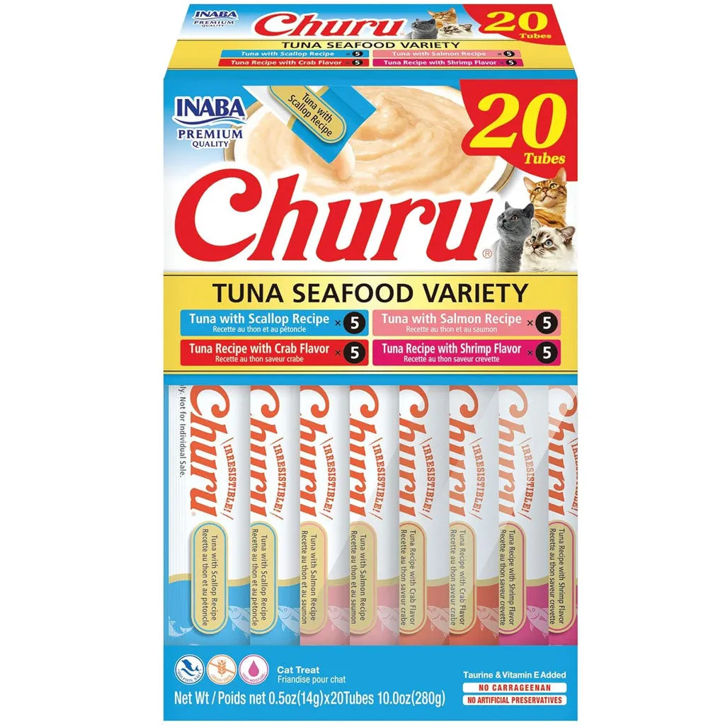 Inaba Churu Tuna Seafood Variety Pack Grain-Free Lickable Treat for Cats