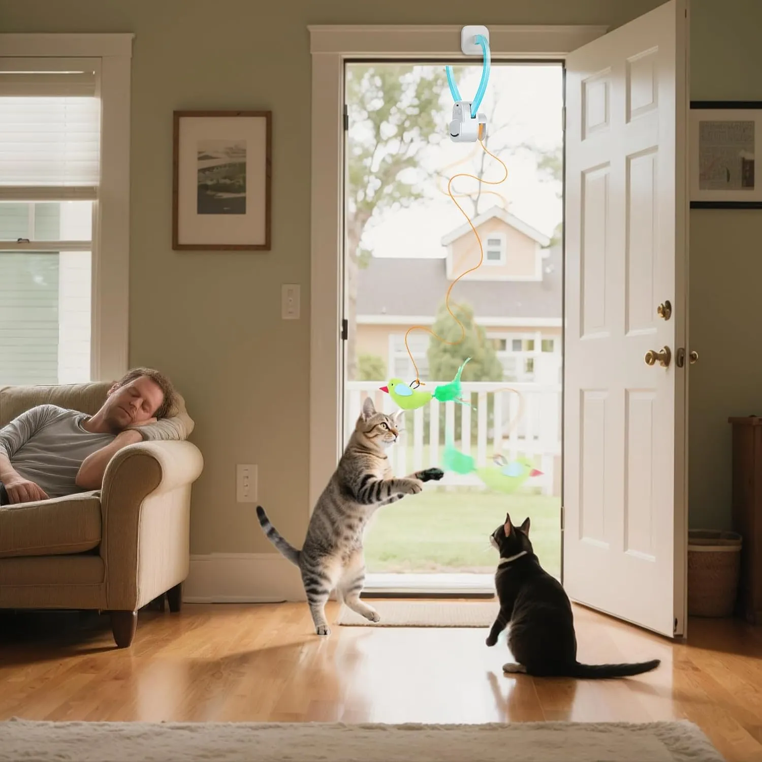 Interactive Cat Toys for Indoor Cats Automatic Electric Flying Bird Feather Wand Toy - Best Kitten & Adult Cat Enrichment Stimulation Toy Hanging Electric Kitty Toys for Bored Cats
