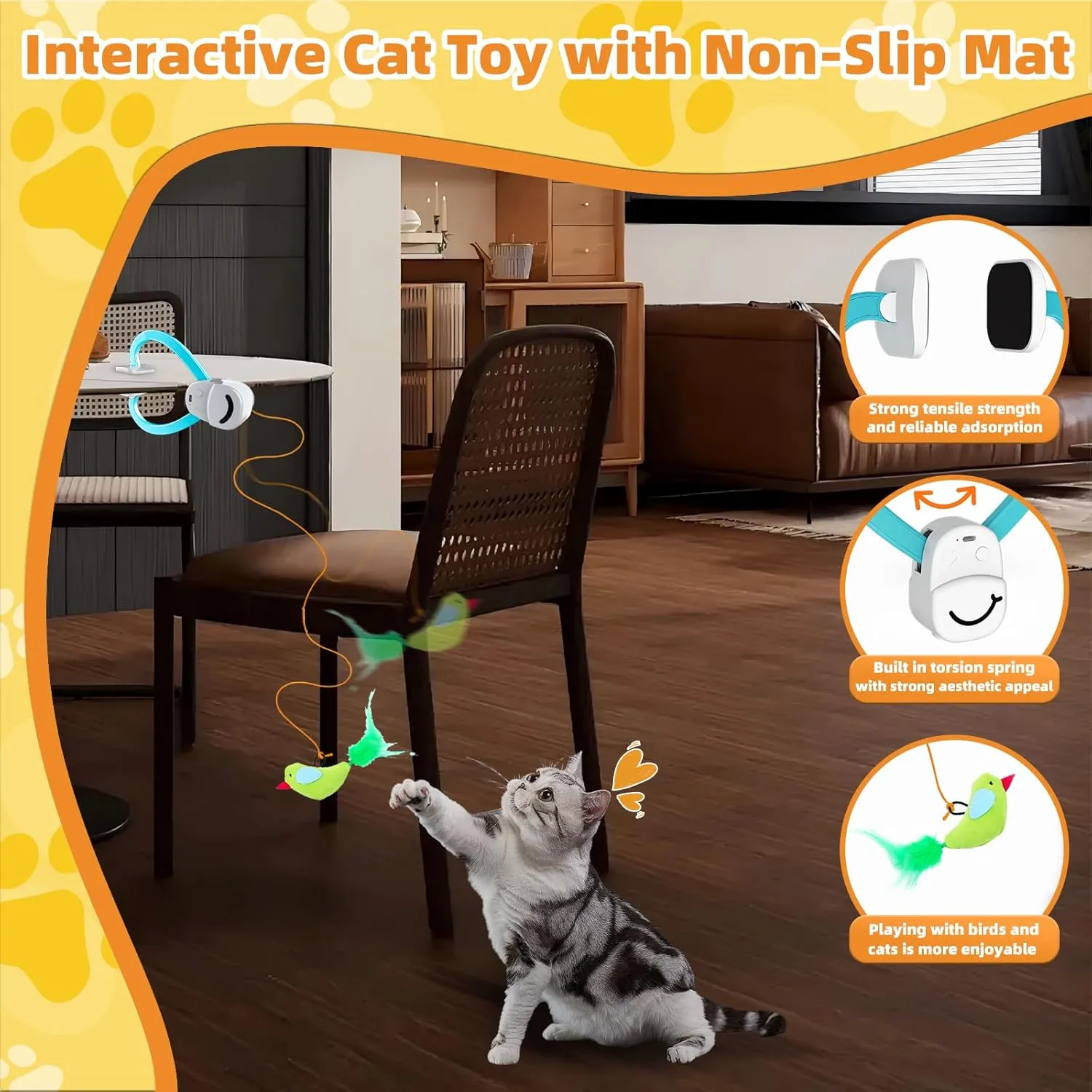 Interactive Cat Toys for Indoor Cats Automatic Electric Flying Bird Feather Wand Toy - Best Kitten & Adult Cat Enrichment Stimulation Toy Hanging Electric Kitty Toys for Bored Cats