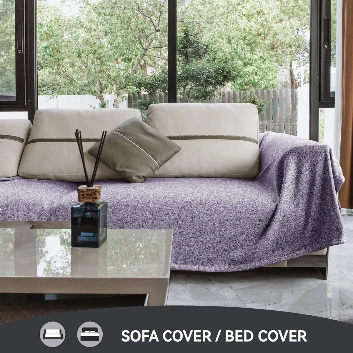 KAWAHOME Summer Sweatshirt Throw Blanket for Bed-Lightweight Breathable Blankets,Soft Thin Knit Jersey Throw Blanket for Hot Sleepers,50 X 60 Inches, Heather Purple