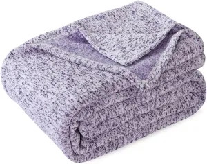 KAWAHOME Summer Sweatshirt Throw Blanket for Bed-Lightweight Breathable Blankets,Soft Thin Knit Jersey Throw Blanket for Hot Sleepers,50 X 60 Inches, Heather Purple