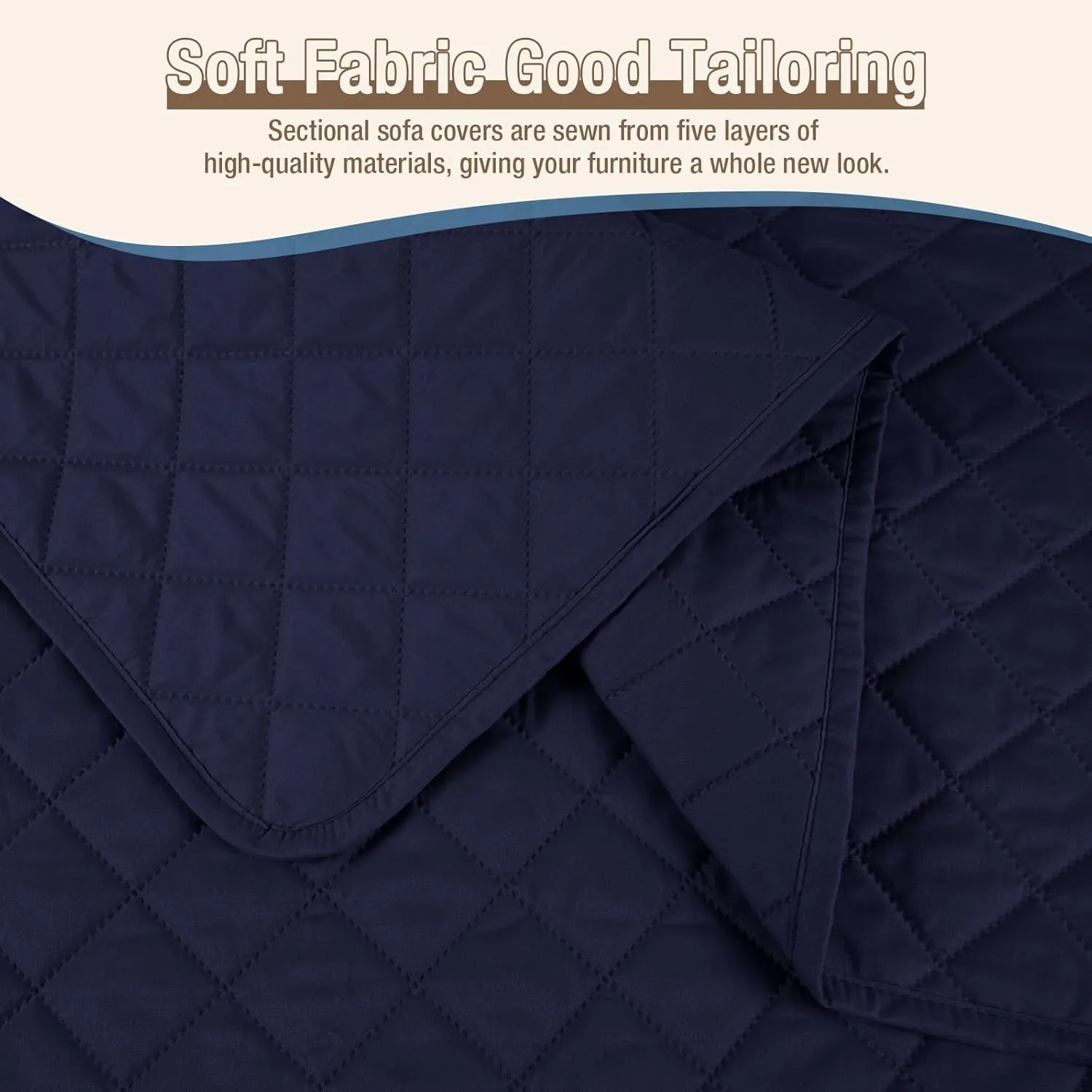 KinCam 100% Waterproof Sectional Couch Covers, Reversible L Shaped Sofa Covers 3pcs Sofa Slipcovers for Sectional Chaise Slipcover for Pets Kids (Large, Dark Blue)