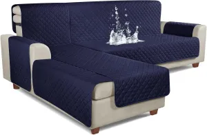 KinCam 100% Waterproof Sectional Couch Covers, Reversible L Shaped Sofa Covers 3pcs Sofa Slipcovers for Sectional Chaise Slipcover for Pets Kids (Large, Dark Blue)