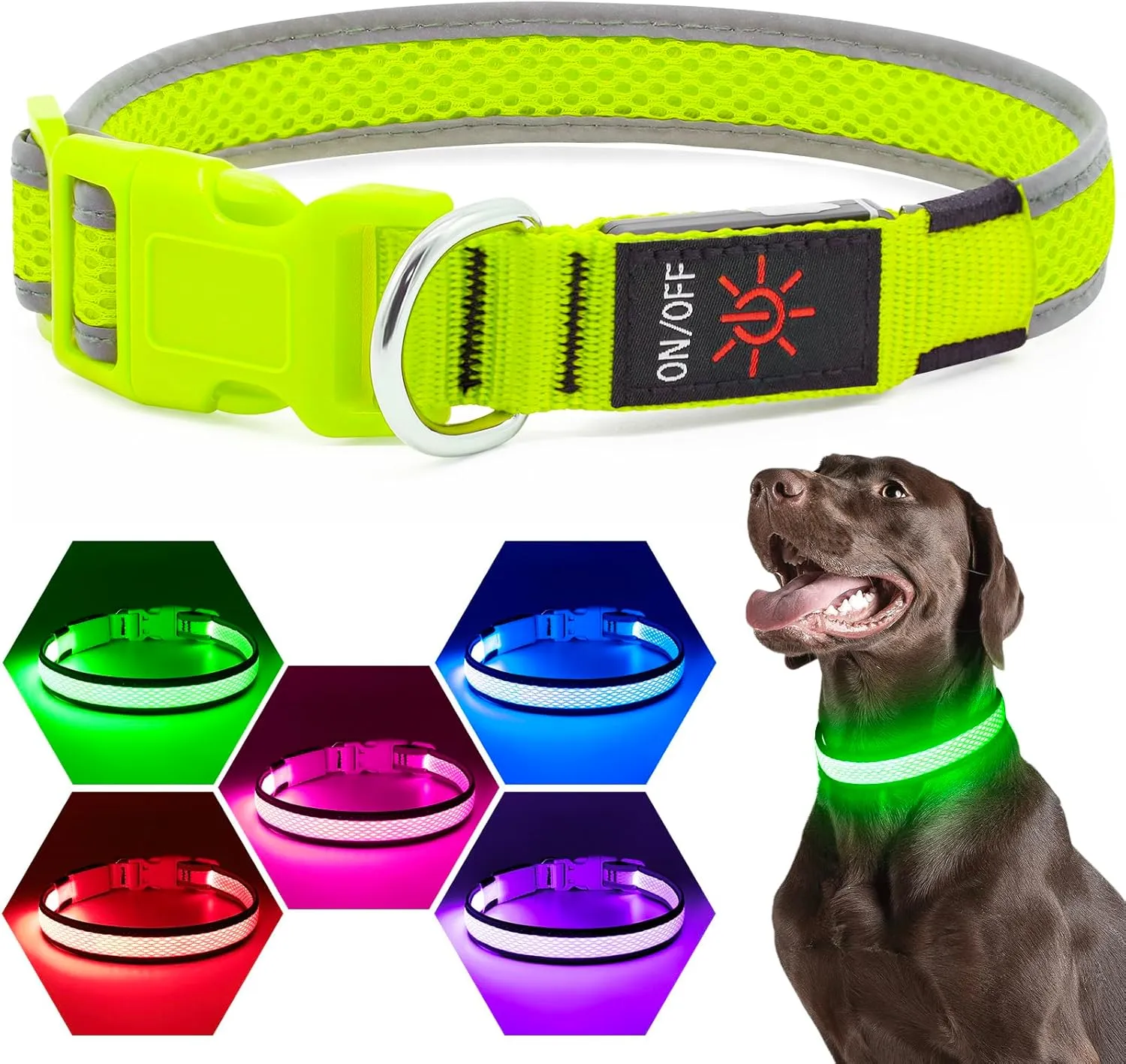LED Dog Collar, Light Up Dog Collar USB Rechargeable, Brightest Dog Lights for Night Walking, Adjustable Dog Collar Light for Dog Safety(Medium, Neon Green)