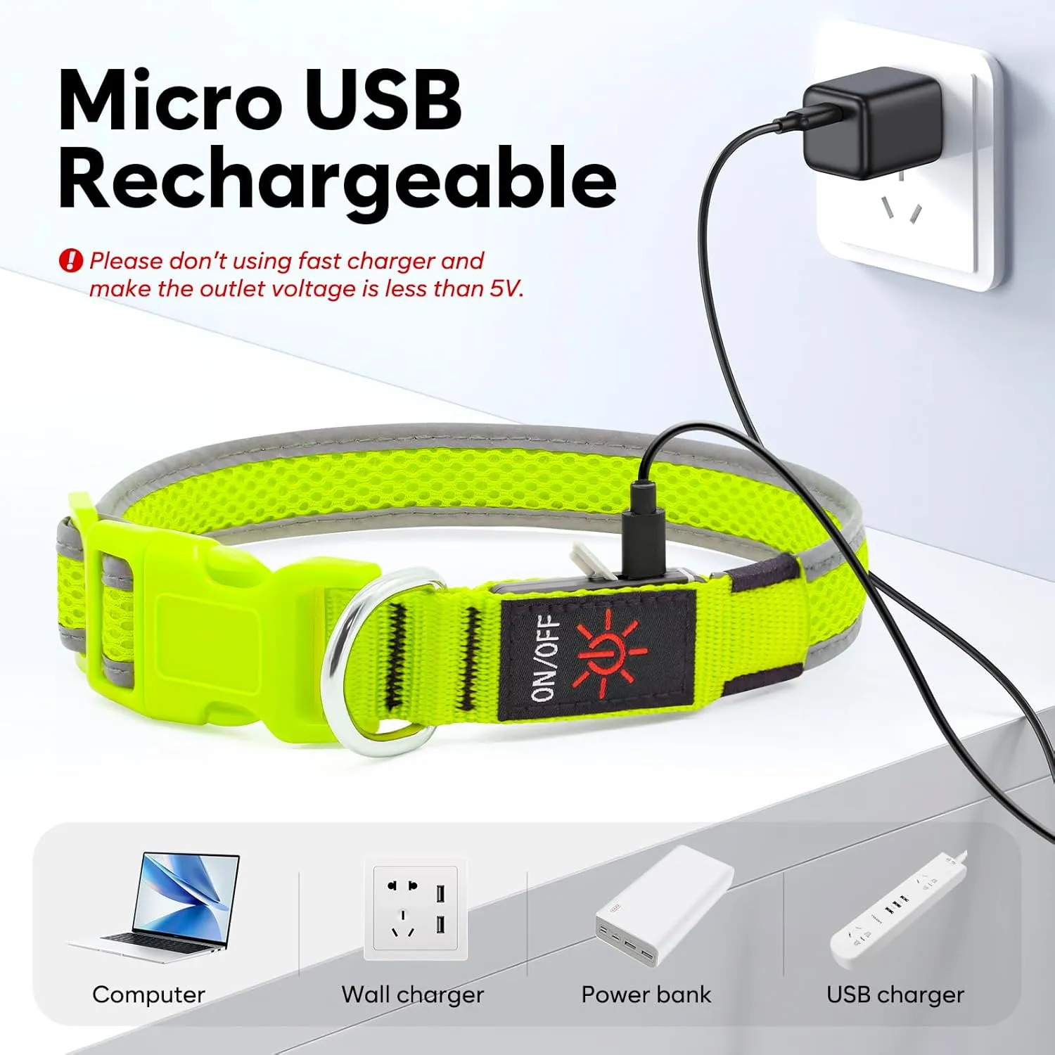 LED Dog Collar, Light Up Dog Collar USB Rechargeable, Brightest Dog Lights for Night Walking, Adjustable Dog Collar Light for Dog Safety(Medium, Neon Green)
