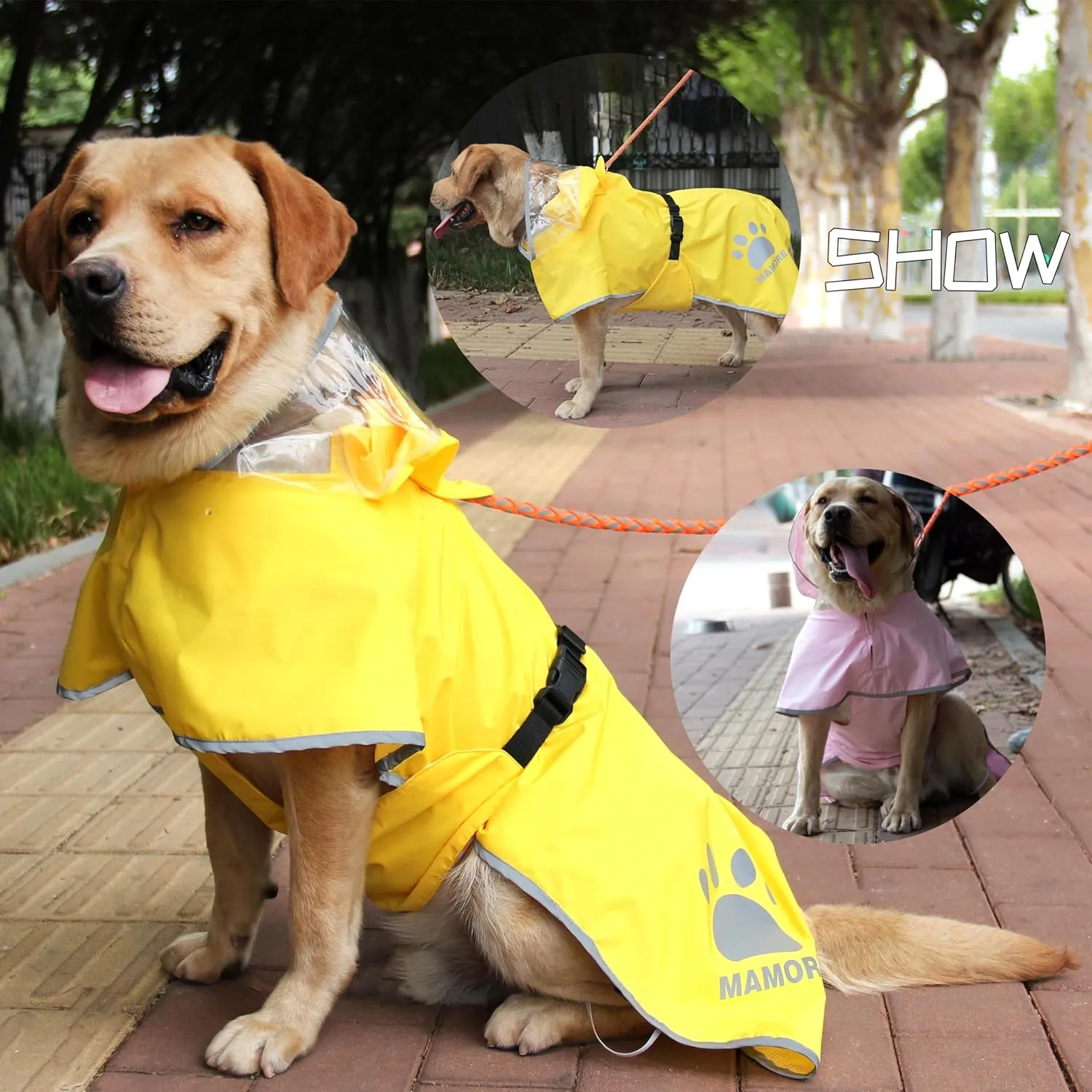 MAMORE Dog Raincoat Waterproof, Lightweight Adjustable Dog Rain Coat Hooded Poncho with Reflective Strip for Large Medium Small Dogs (Pink, XXX-Large)