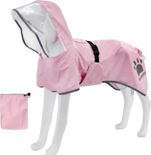 MAMORE Dog Raincoat Waterproof, Lightweight Adjustable Dog Rain Coat Hooded Poncho with Reflective Strip for Large Medium Small Dogs (Pink, XXX-Large)