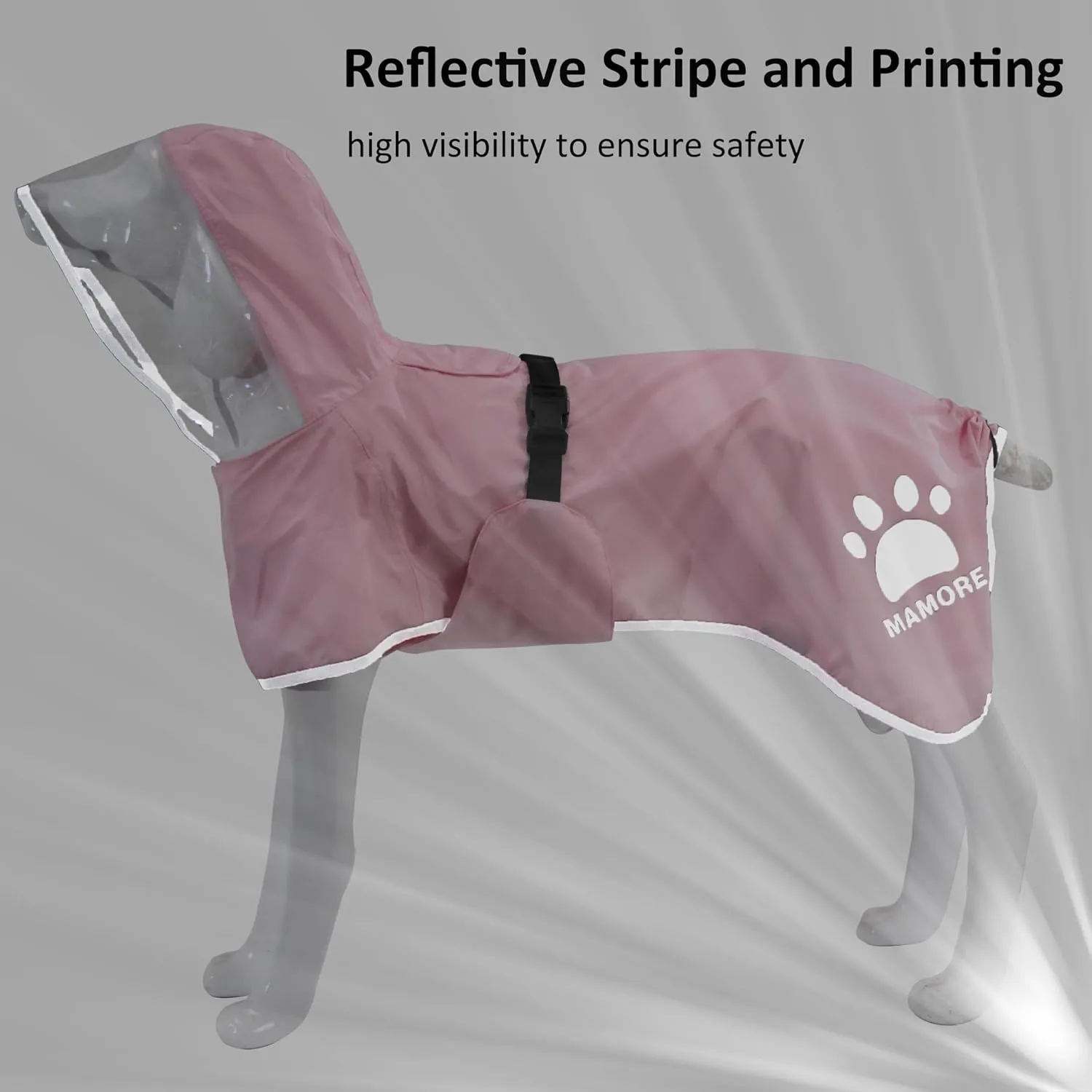 MAMORE Dog Raincoat Waterproof, Lightweight Adjustable Dog Rain Coat Hooded Poncho with Reflective Strip for Large Medium Small Dogs (Pink, XXX-Large)