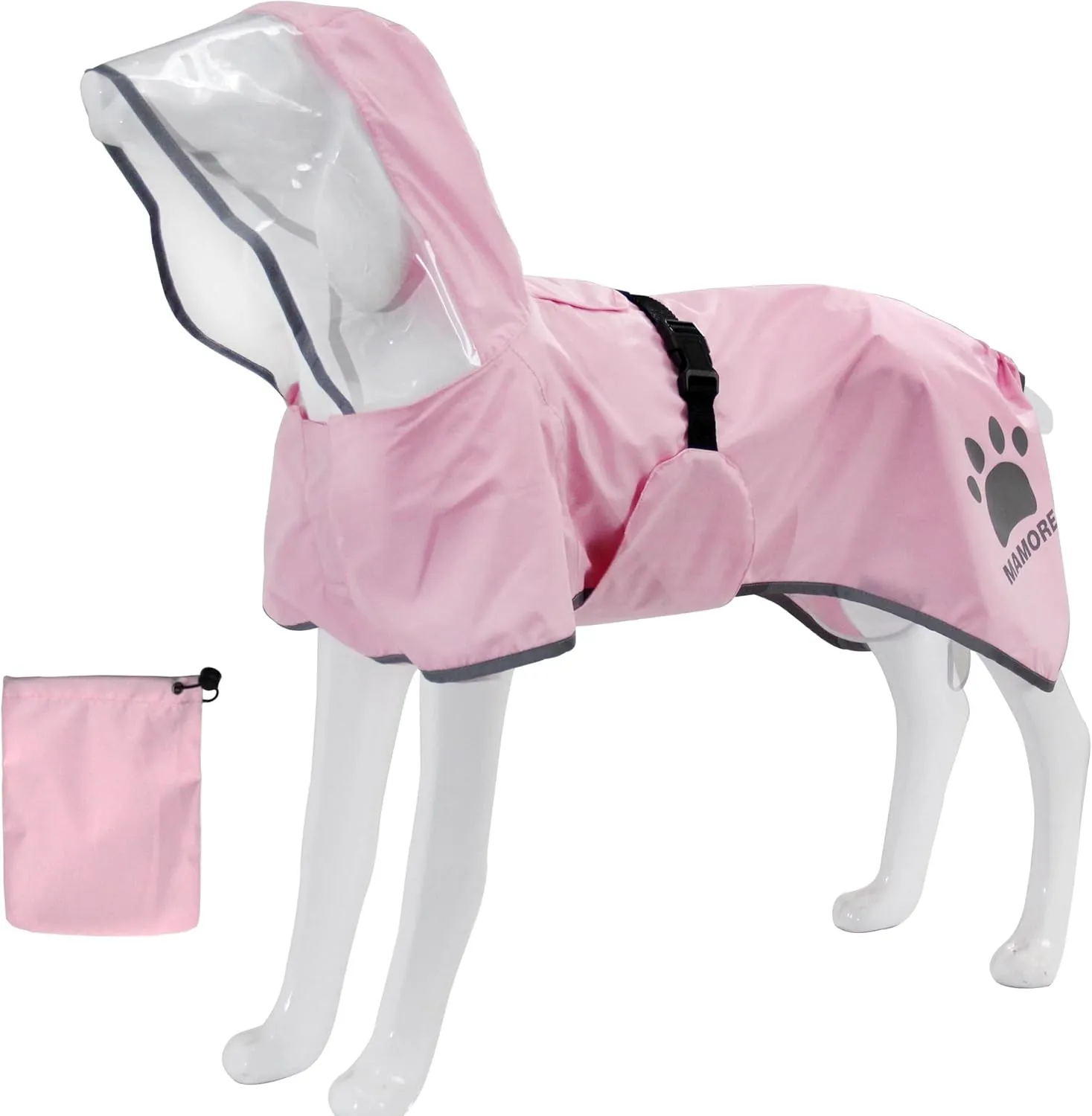 MAMORE Dog Raincoat Waterproof, Lightweight Adjustable Dog Rain Coat Hooded Poncho with Reflective Strip for Large Medium Small Dogs (Pink, XXX-Large)