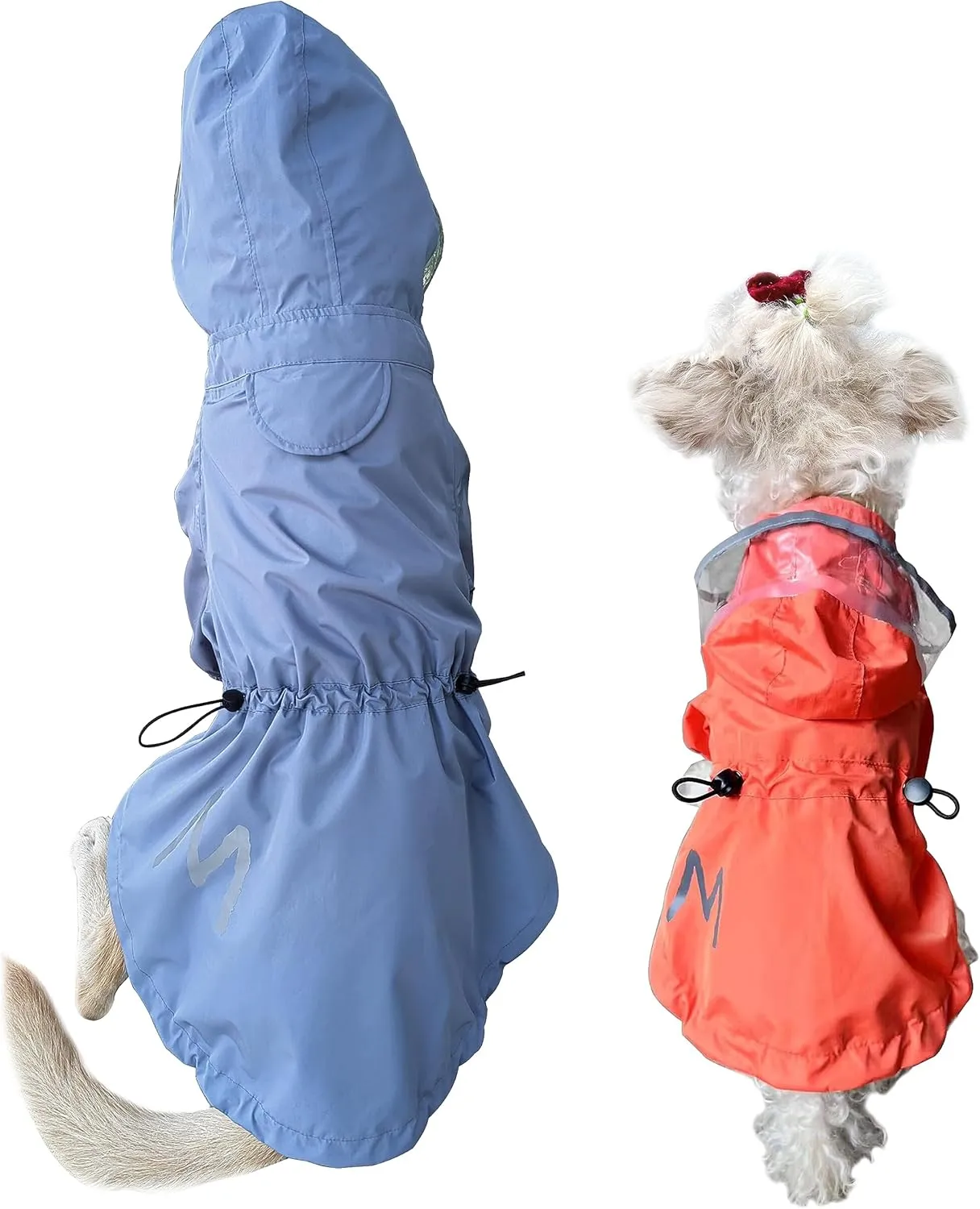 MAMORE Raincoat for Dogs - Waterproof Rain Jacket With Leash Hole, Lightweight Adjustable Reflective Coat With Hood for Small and Medium Dogs (Small, Orange)