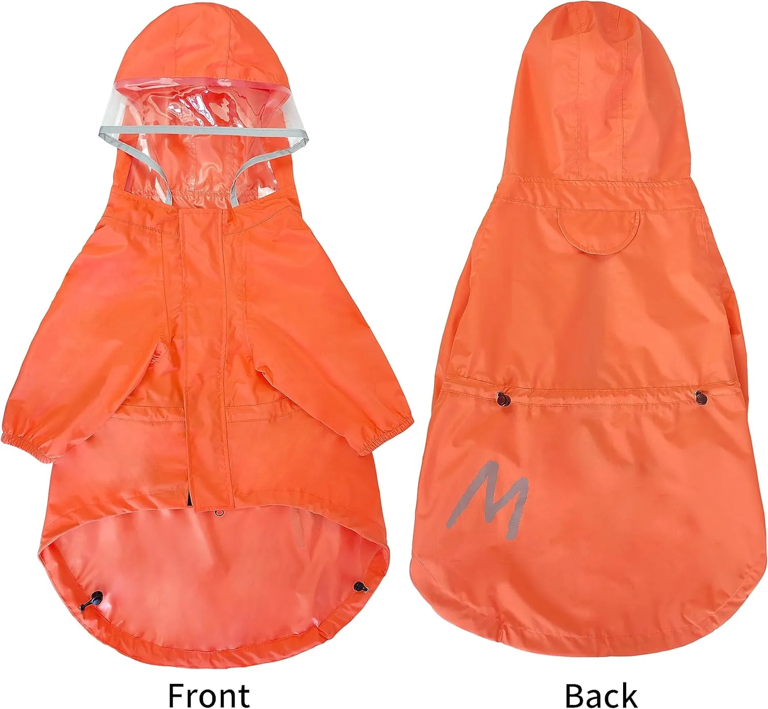 MAMORE Raincoat for Dogs - Waterproof Rain Jacket With Leash Hole, Lightweight Adjustable Reflective Coat With Hood for Small and Medium Dogs (Small, Orange)