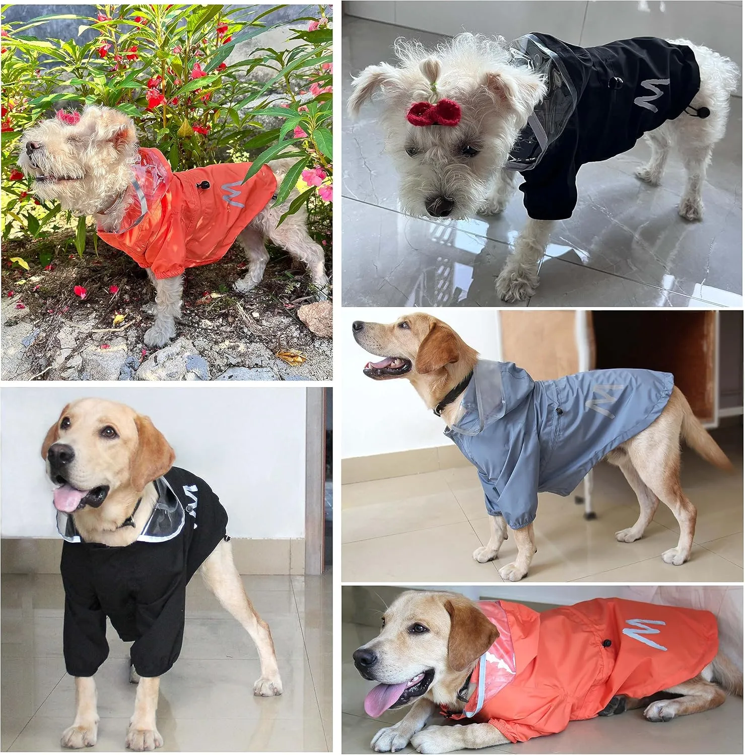 MAMORE Raincoat for Dogs - Waterproof Rain Jacket With Leash Hole, Lightweight Adjustable Reflective Coat With Hood for Small and Medium Dogs (Small, Orange)