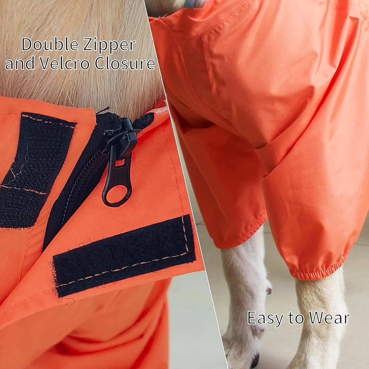 MAMORE Raincoat for Dogs - Waterproof Rain Jacket With Leash Hole, Lightweight Adjustable Reflective Coat With Hood for Small and Medium Dogs (Small, Orange)