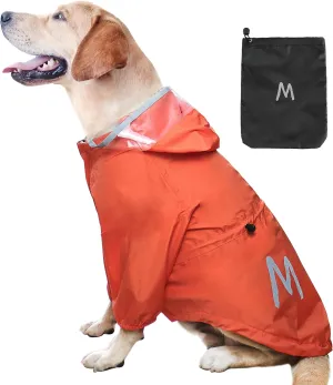 MAMORE Raincoat for Dogs - Waterproof Rain Jacket With Leash Hole, Lightweight Adjustable Reflective Coat With Hood for Small and Medium Dogs (Small, Orange)