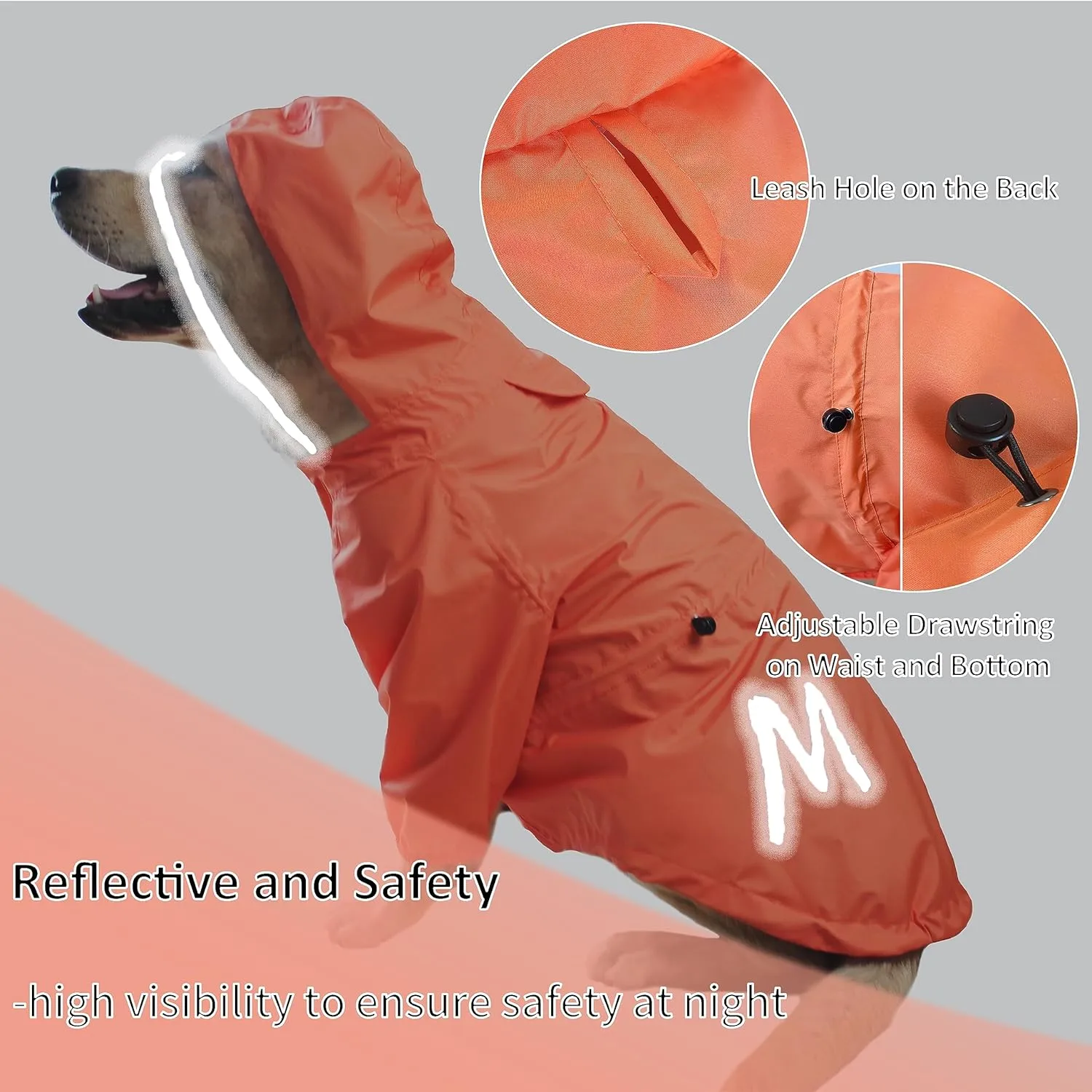 MAMORE Raincoat for Dogs - Waterproof Rain Jacket With Leash Hole, Lightweight Adjustable Reflective Coat With Hood for Small and Medium Dogs (Small, Orange)