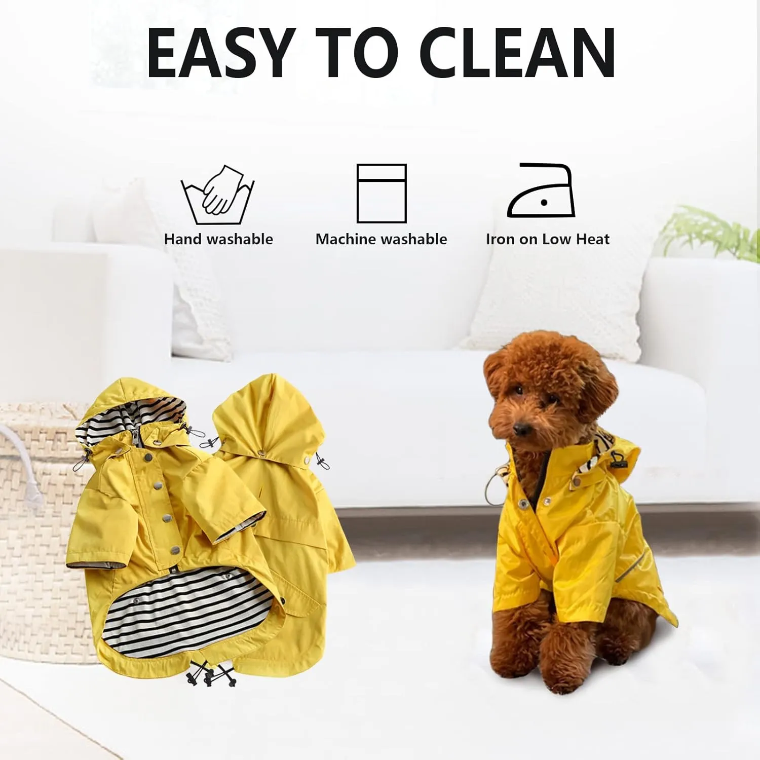 Morezi Dog Zip Up Raincoat with Reflective Buttons, Rain/Water Resistant, Adjustable Drawstring, Removable Hood, Raincoats with Legs 8lbs to 80lbs Available - Yellow - S