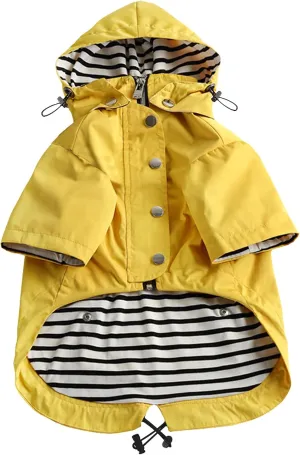 Morezi Dog Zip Up Raincoat with Reflective Buttons, Rain/Water Resistant, Adjustable Drawstring, Removable Hood, Raincoats with Legs 8lbs to 80lbs Available - Yellow - S