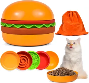 Multi-Purpose Pet Slow Food Feeder Bowl Set- Dining Heights Adjustable, Anti-Slip, 5 Portable Stackable Bowls for Cats and Small Dogs, Suitable for Daily Feeding, Traveling, Walking, Hiking