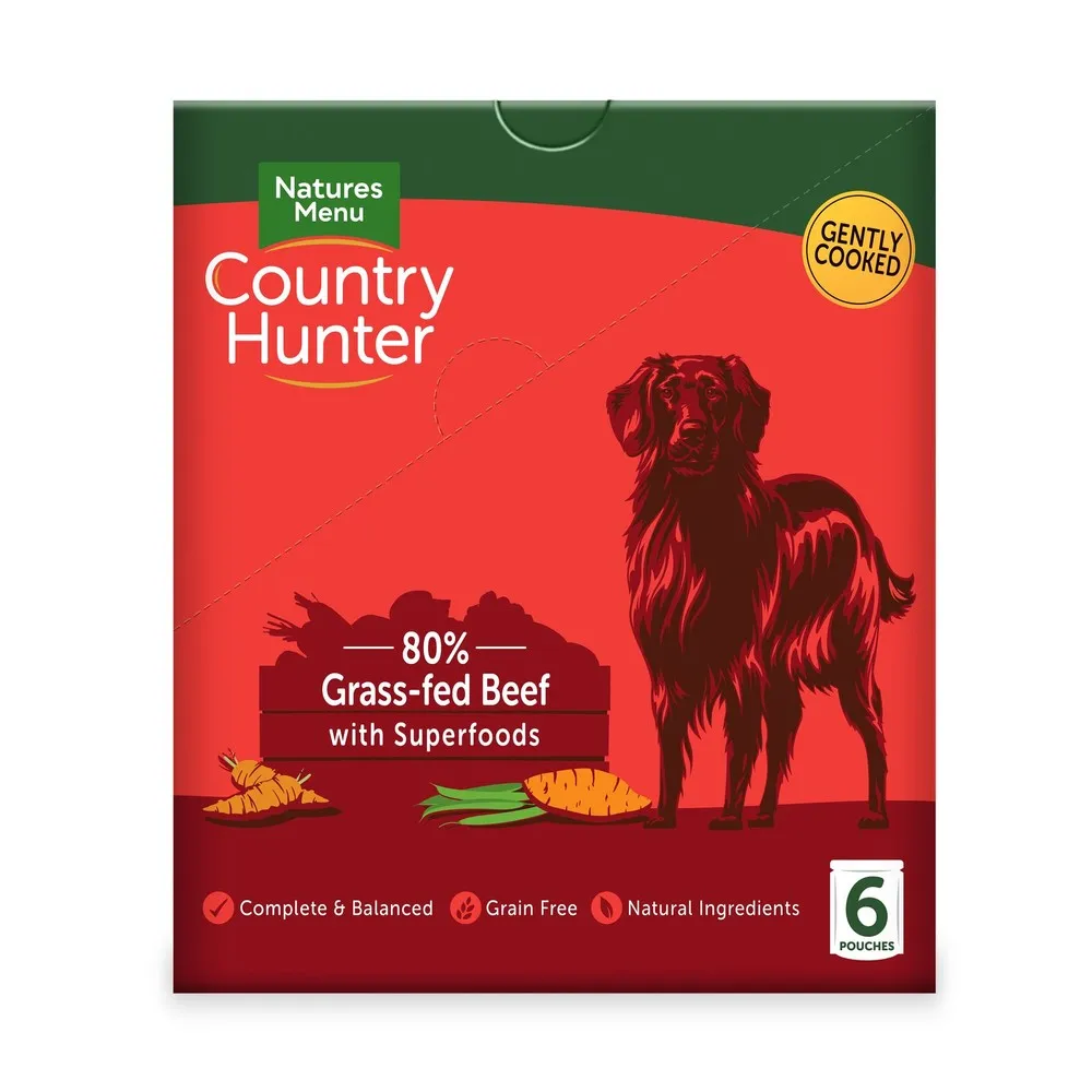 Natures Menu Country Hunter Superfood Grain Free Beef Wet Dog Food Pouches 6 x 150g
