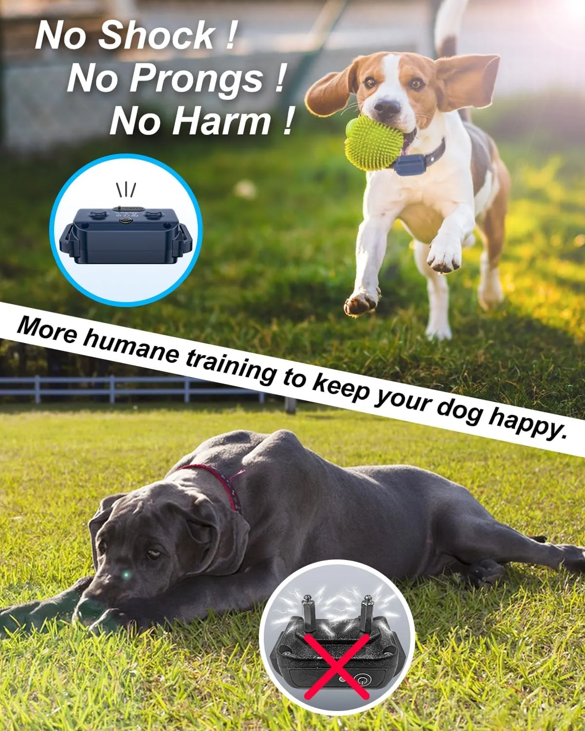 No Shock Dog Training Collar with Remote, Dog Vibration Collar with Controller Beep and Vibrate Only, Safe Lock Waterproof Rechargeable Vibrating Collars for Dogs(10-120 lbs)-No Prongs (Navy Blue)