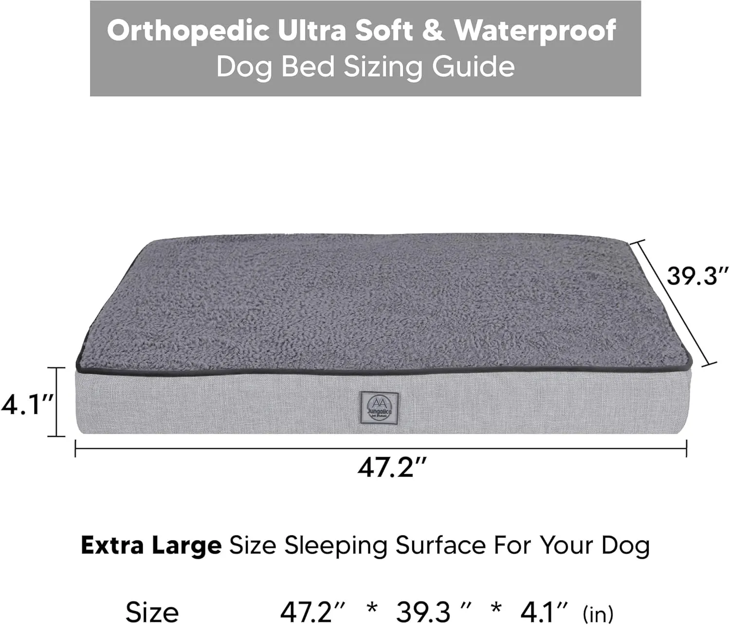 Orthopedic Dog Bed for XLarge Dogs- Waterproof,Ultra Soft Foam Pet Bed Mat, Removable Washable Cover and Nonskid Bottom, Grey