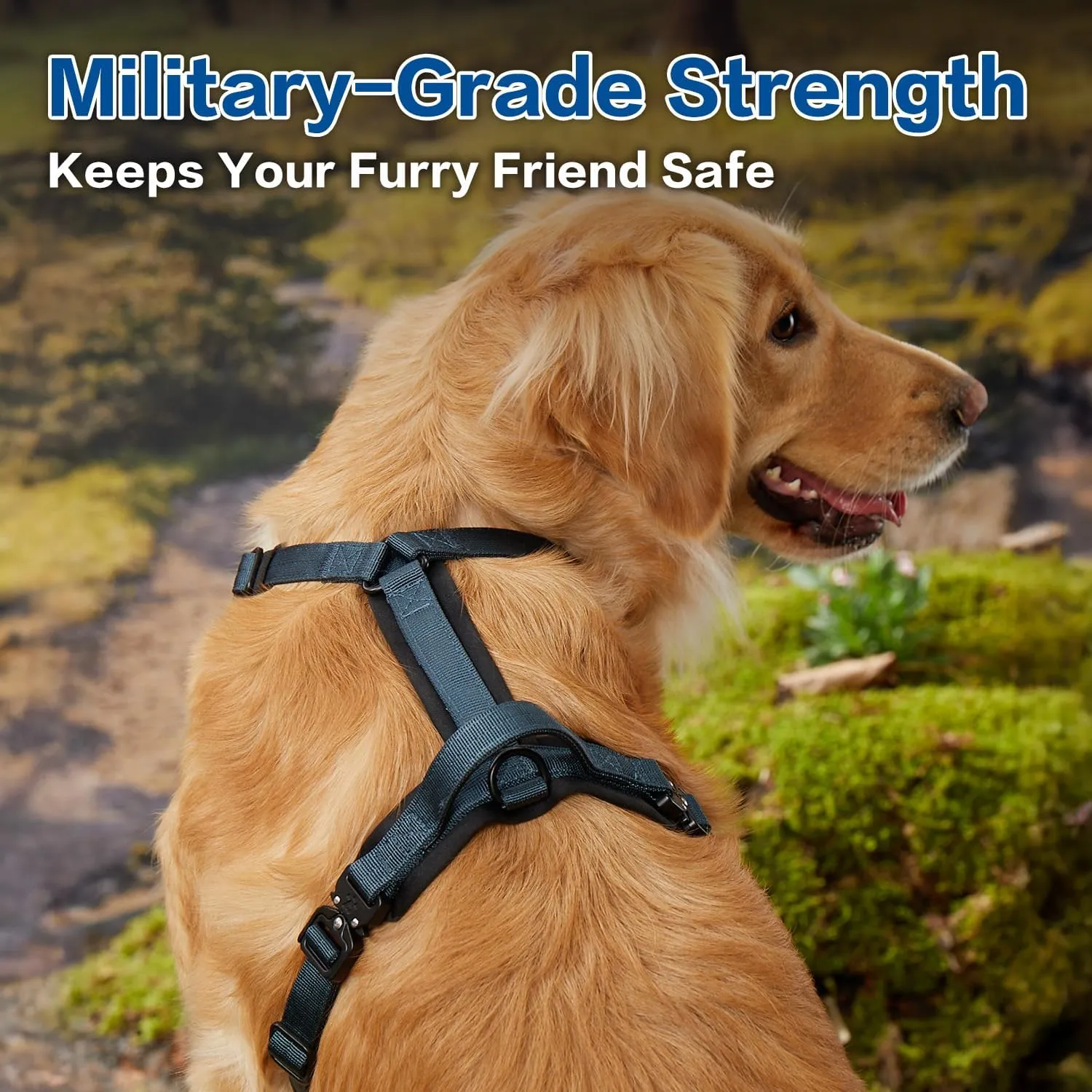 PawsPassion Dog Harness for Large Dogs, Chew-Proof Metal Hardware, Easy Walk Dog Harness, Ergonomic Y-Shaped Design, Soft Padding, Padded Handle, Durable High-Tensile Nylon (Nightfall, L)