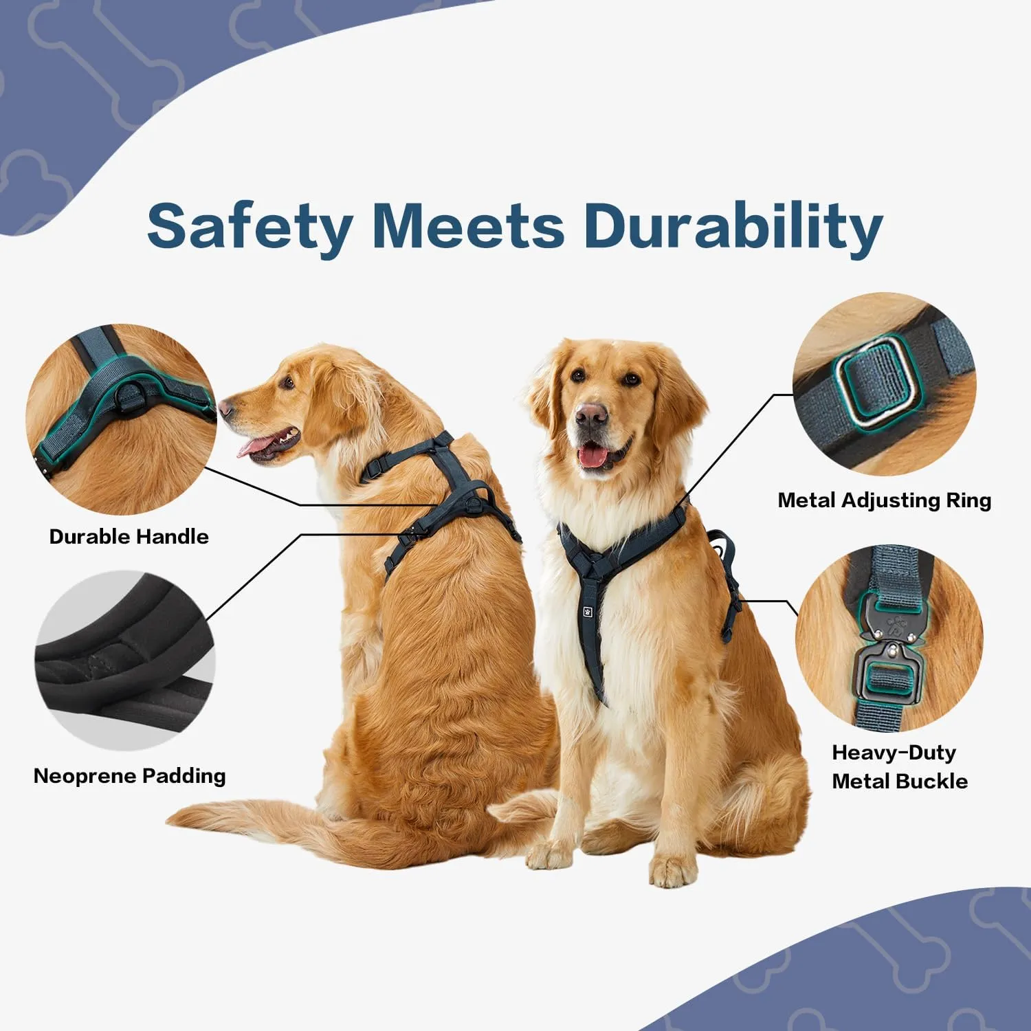 PawsPassion Dog Harness for Large Dogs, Chew-Proof Metal Hardware, Easy Walk Dog Harness, Ergonomic Y-Shaped Design, Soft Padding, Padded Handle, Durable High-Tensile Nylon (Nightfall, L)