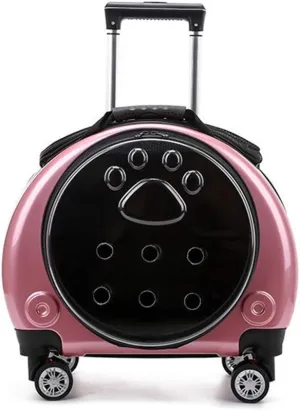 Pet Carrier with Wheels, Premium Rolling Pet Carrier for Cats/Dogs with 360 Wheels Around Cat Travel Carrier, Upgrade Cat Carrier Backpacks with Vent (Color : Pink)