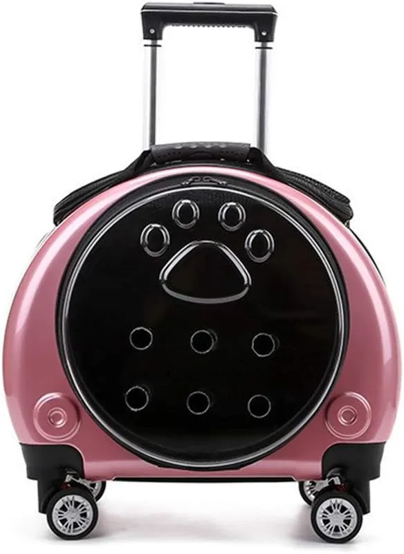 Pet Carrier with Wheels, Premium Rolling Pet Carrier for Cats/Dogs with 360 Wheels Around Cat Travel Carrier, Upgrade Cat Carrier Backpacks with Vent (Color : Pink)