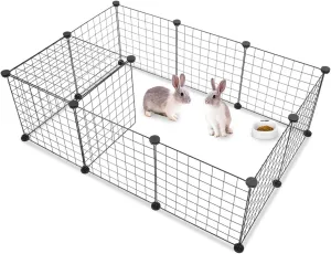 Pet Playpen, 12 Panels Small Animal Cage Portable Rabbit Fence Dog Playpen, DIY Metal Enclosure, Guinea Pig Playpen for Puppy Play Pen, Bunny Playpen, Hamsters, Hedgehogs Indoor Outdoor (Black)