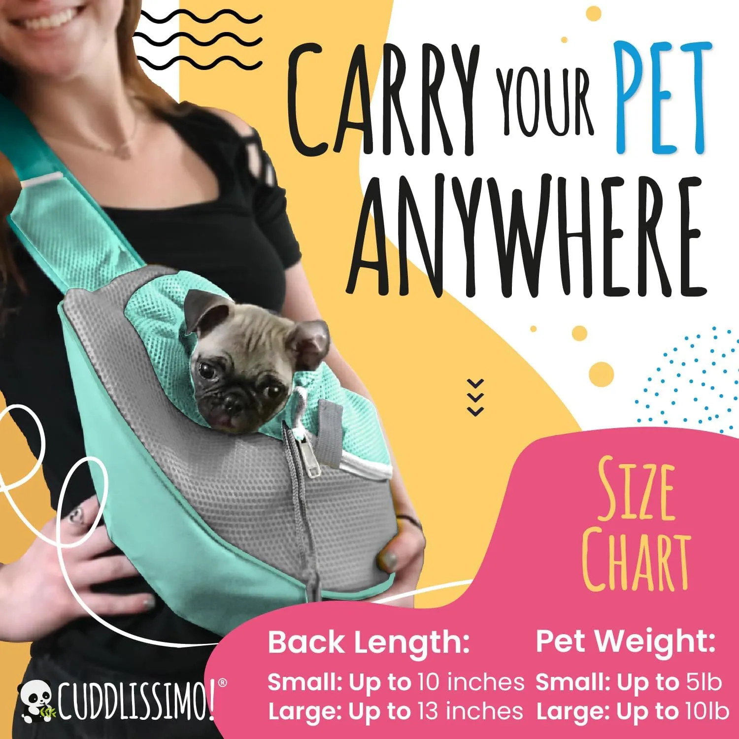 Pet Sling Carrier - Soft Front-Chest Carrying Bag for Small Pets (Ideal for Dogs, Puppies & Cats 610 lbs) - Carefully Sized for Yorkshire Terrier, Maltese, Toy Poodle, Papillon -(Teal-L)