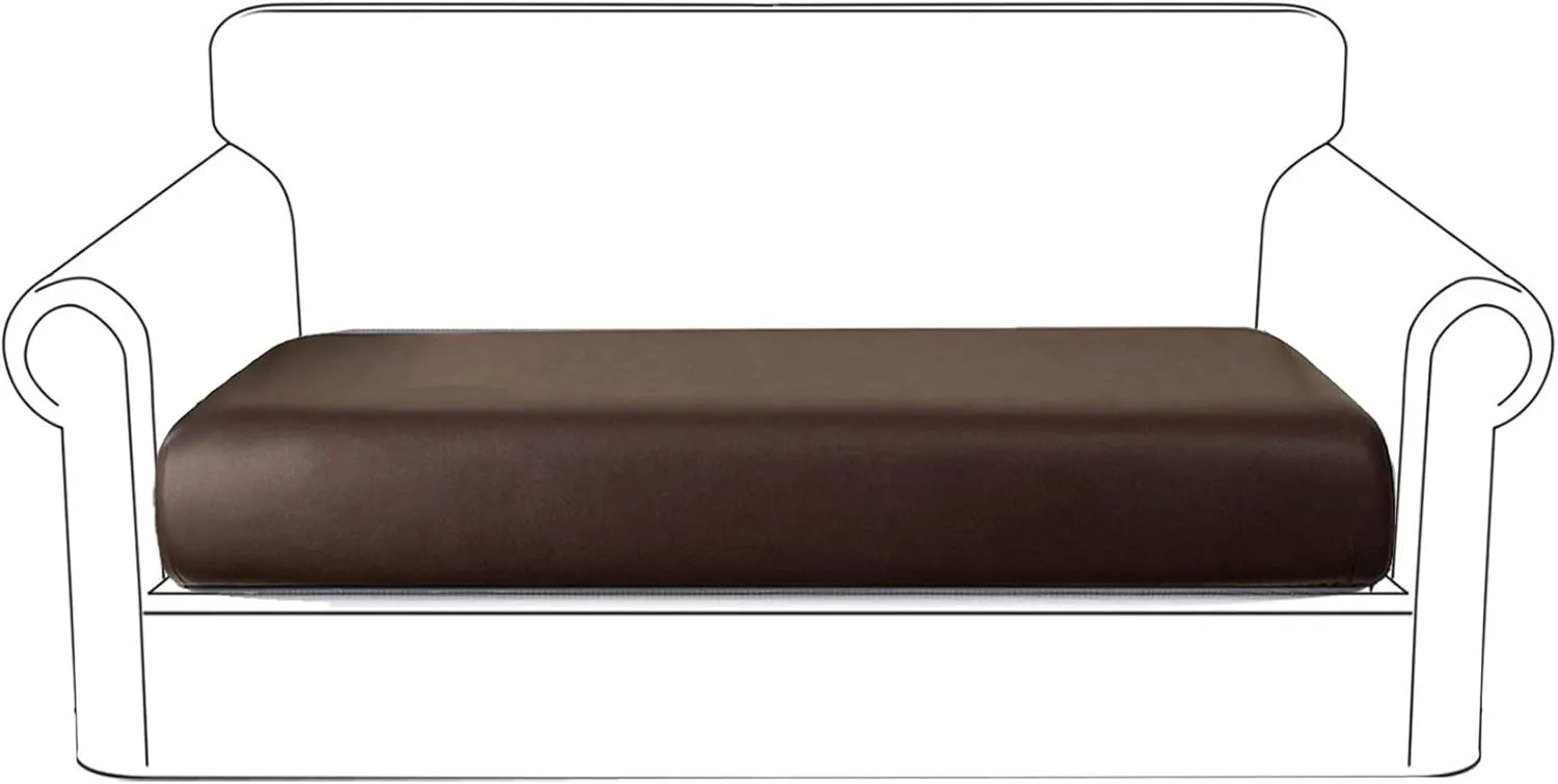 PU Leather Sofa Cushion Covers for Living Room 3 Seater, Super Fit and Soft with Elastic Bottom Waterproof Furniture Protector for Children, Pet (Sofa Cushion, Chocolate)