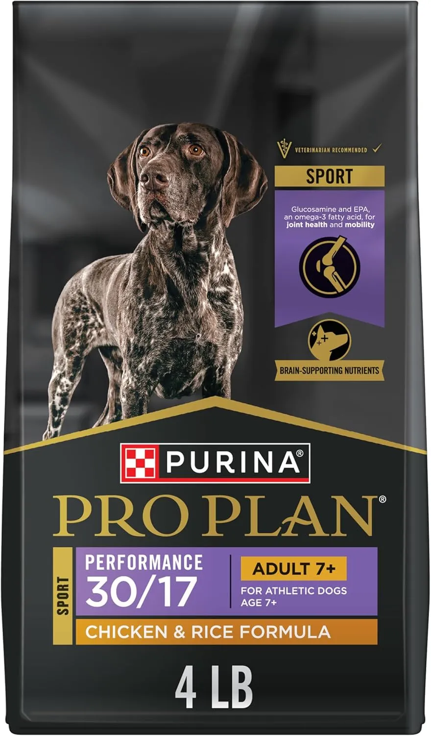 Purina Pro Plan Sport Adult 7 Plus Performance 30/17 Chicken and Rice Formula High Protein Dog Food - 4 lb. Bag