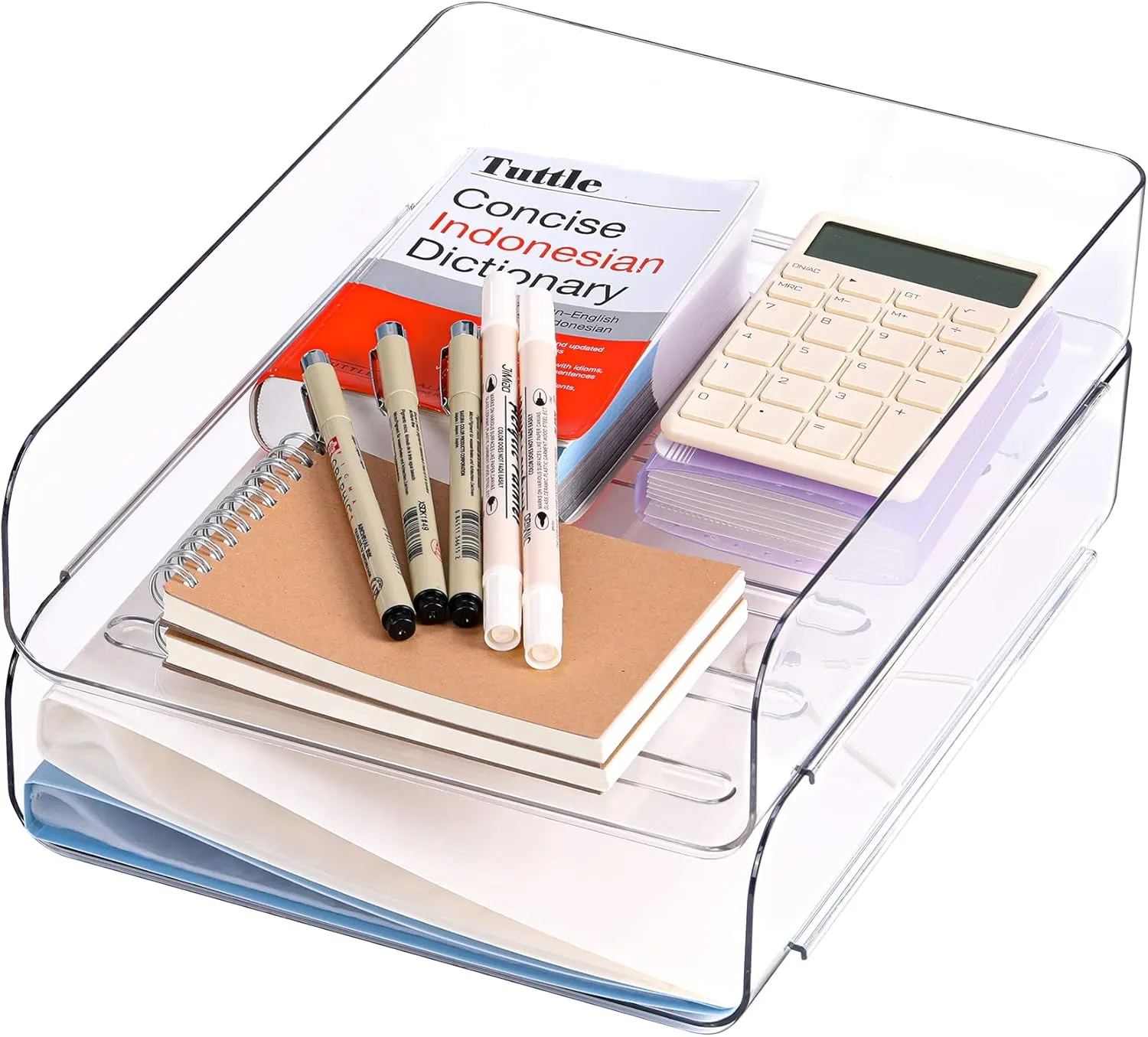 Set of 4 Office Organization and Storage, Clear PET Letter Tray Desk Organizer, Stackable Paper Tray Organizer for Desk Accessories, Notes, Pens, File Paper, Document