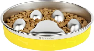Slow Feeder Dog Bowls Stainless Steel,2 Cups Yellow Non-Slip for Small & Medium Sized Dogs,Slow Down Eating Dog Bowl for Fast Eaters