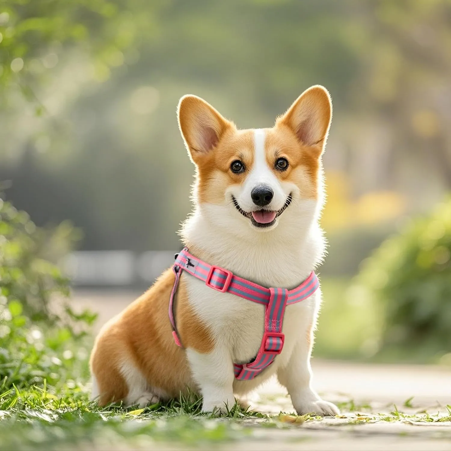 Stripe Step in Dog Harness for Small Dogs, Freedom Nylon Dog Halter Vests, Lightweight and Escape Proof Puppy Harness, Quick Fits for Small Medium and Large Dogs, Pink M