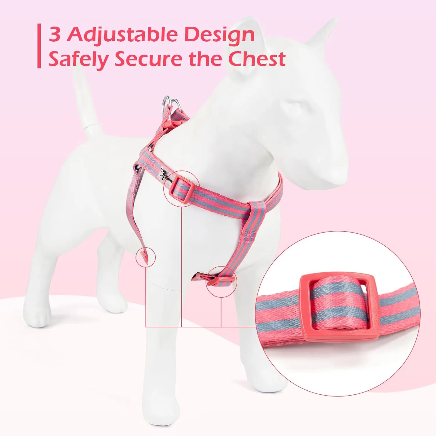 Stripe Step in Dog Harness for Small Dogs, Freedom Nylon Dog Halter Vests, Lightweight and Escape Proof Puppy Harness, Quick Fits for Small Medium and Large Dogs, Pink M