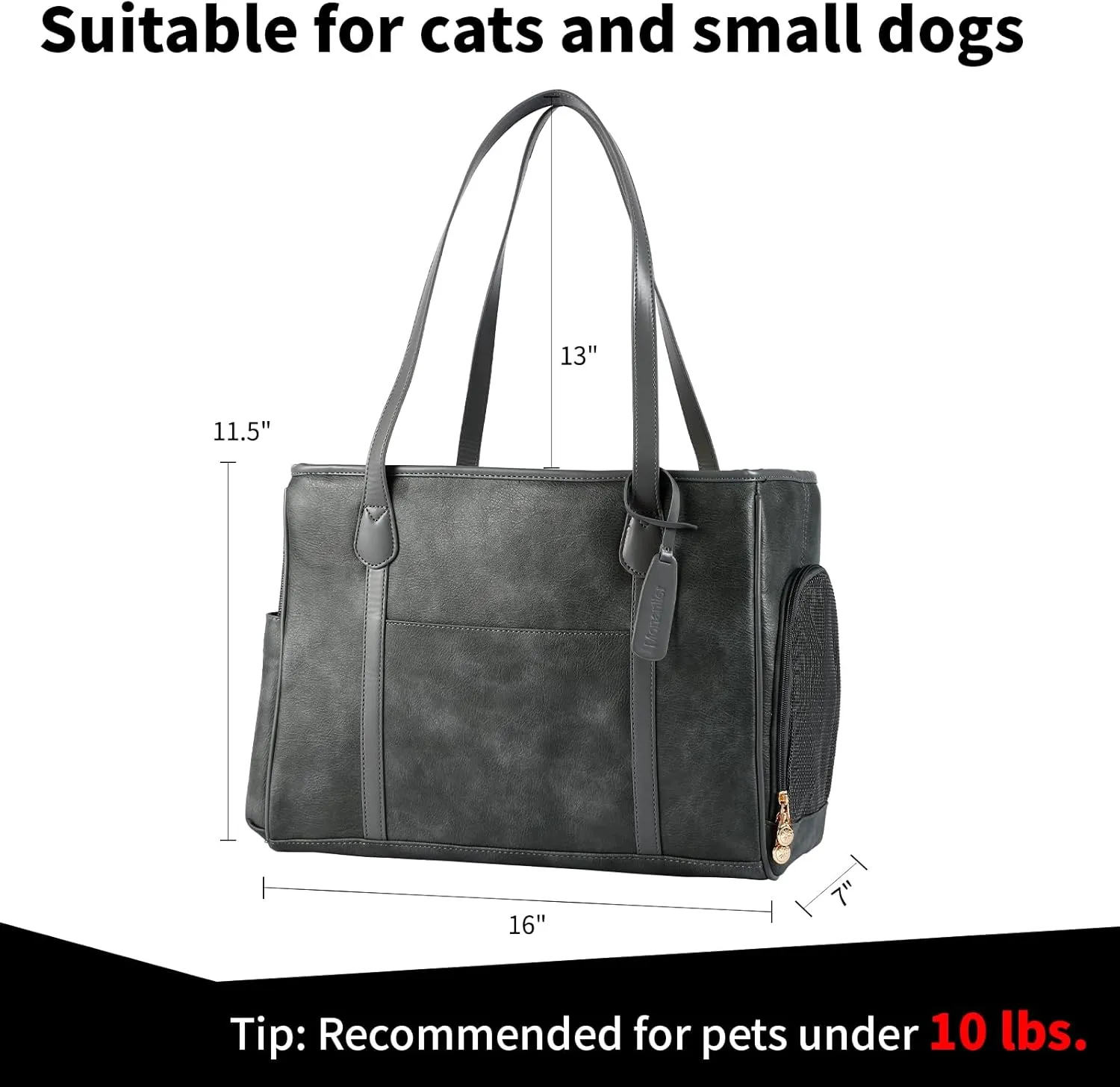 Stylish Dog Purse Carrier, Leather Pet Carrier Bag for Small Dogs Cats Puppy, Airline Approved Soft-Sided Carrier Grey