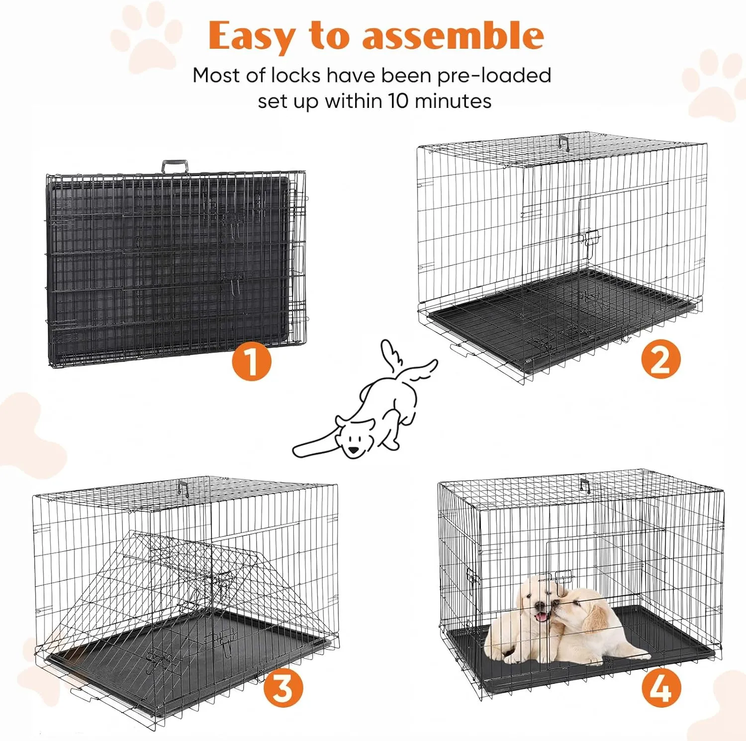 Sweetcrispy 24-Inch Double-Door Iron Dog Crate  Heavy-Duty Metal Kennel with Secure Locks, Foldable Design, & Removable Tray for Easy Cleaning, Durable Pet Cage for Home or Travel
