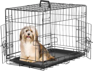 Sweetcrispy 24-Inch Double-Door Iron Dog Crate  Heavy-Duty Metal Kennel with Secure Locks, Foldable Design, & Removable Tray for Easy Cleaning, Durable Pet Cage for Home or Travel