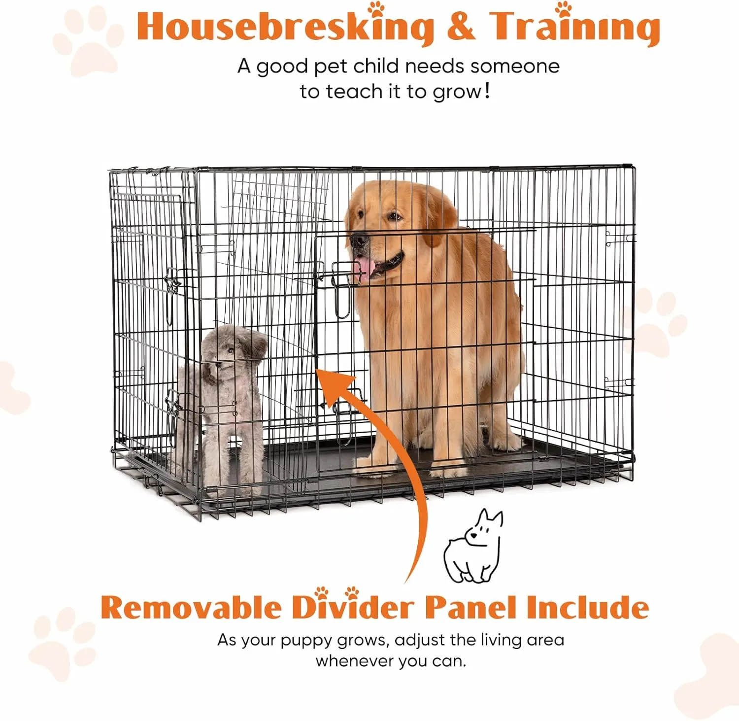 Sweetcrispy 24-Inch Double-Door Iron Dog Crate  Heavy-Duty Metal Kennel with Secure Locks, Foldable Design, & Removable Tray for Easy Cleaning, Durable Pet Cage for Home or Travel