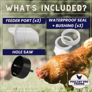The Original Poultry Pro DIY Chicken Feeder | 3 Ports Poultry Feeders for Chicken Coop | Use for Buckets & Bins | Rain Proof, Weather Resistant - Original Feeder 3-Pack with Hole Saw