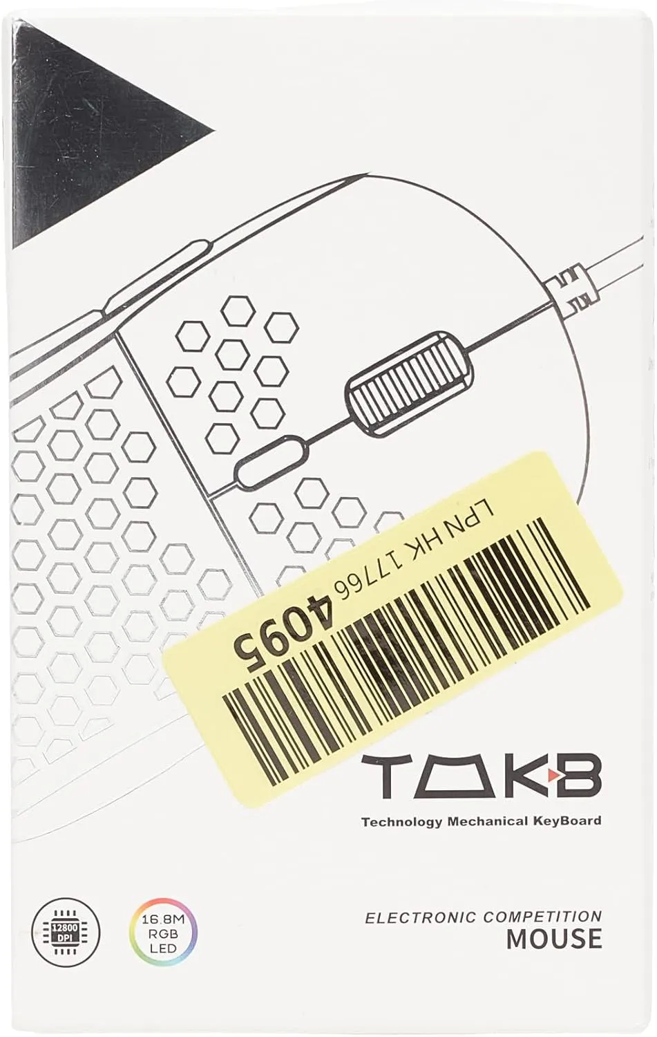 TMKB Falcon M1SE Ultralight Honeycomb Gaming Mouse, High-Precision 12800DPI Optical Sensor, 6 Programmable Buttons, Customizable RGB, Drag-Free Paracord, Ergonomic, Wired - Matte White
