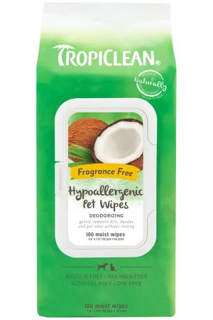 Tropiclean Hypoallergenic Wipes For Dogs And Cats, 100-Count