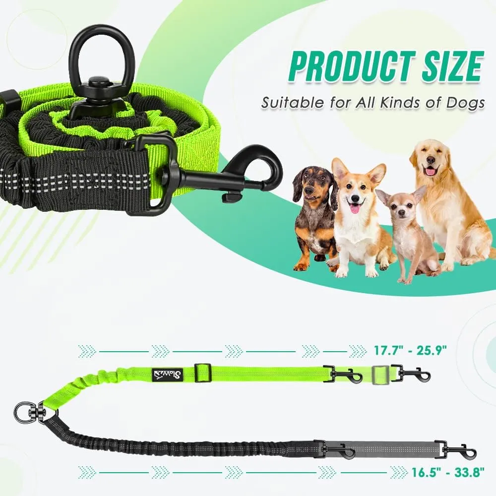 Two Dog Lead, 2 in 1 Upgraded Double Dog Leash Attachment Combine Adjustable Strap and Shock Absorbing Bungee No Tangle Dual Training Splitter for Different Size Dogs