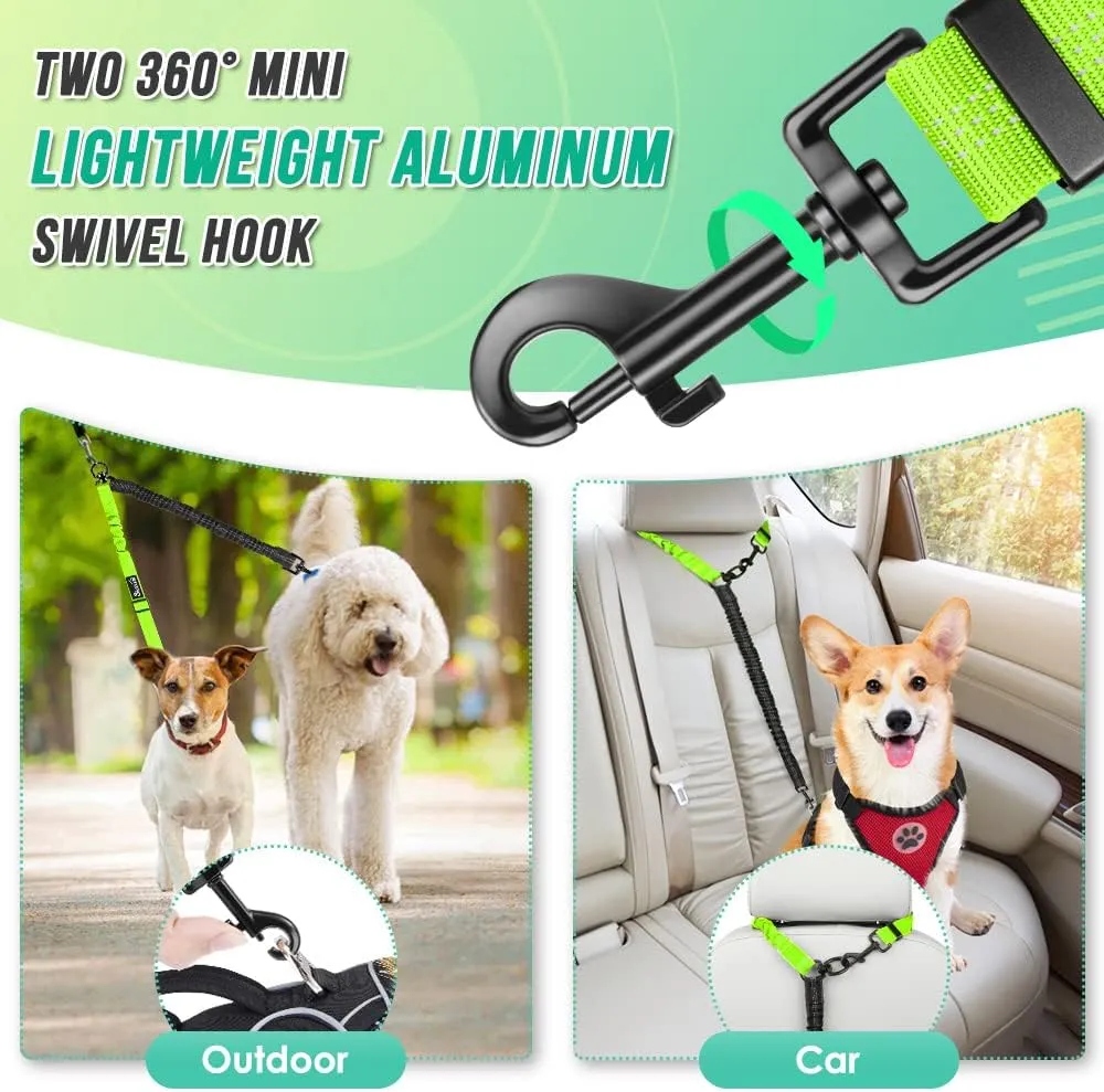 Two Dog Lead, 2 in 1 Upgraded Double Dog Leash Attachment Combine Adjustable Strap and Shock Absorbing Bungee No Tangle Dual Training Splitter for Different Size Dogs