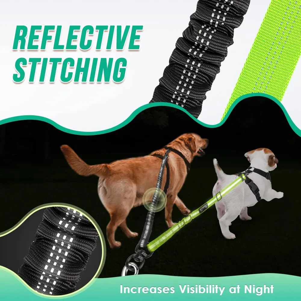 Two Dog Lead, 2 in 1 Upgraded Double Dog Leash Attachment Combine Adjustable Strap and Shock Absorbing Bungee No Tangle Dual Training Splitter for Different Size Dogs